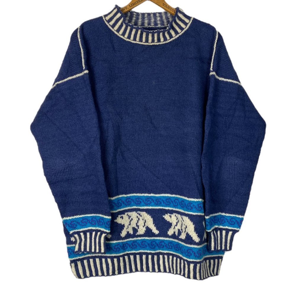 Vintage Wool Hand Knit Blue Polar Bear Sweater